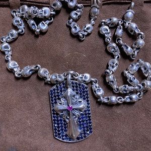 Lena K sapphire silver skull pendant and chain